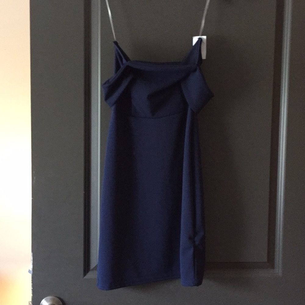 Off The Shoulder Navy Blue Bodycon Dress